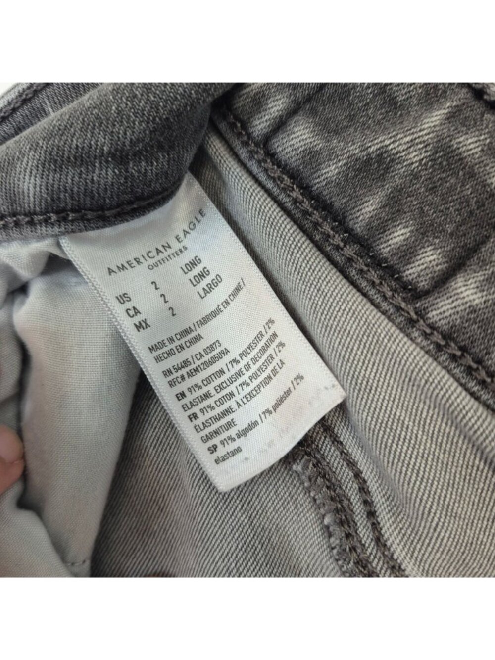 American Eagle Womens Size 2 Long Distressed Gray Skinny Jeans Stretch Denim - Picture 5 of 7